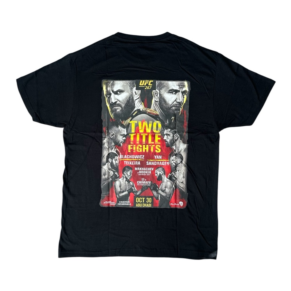 UFC 267 Black Tee Vibrant Yellow Print Unisex Men Women Size Large NWOT $35 MSRP
